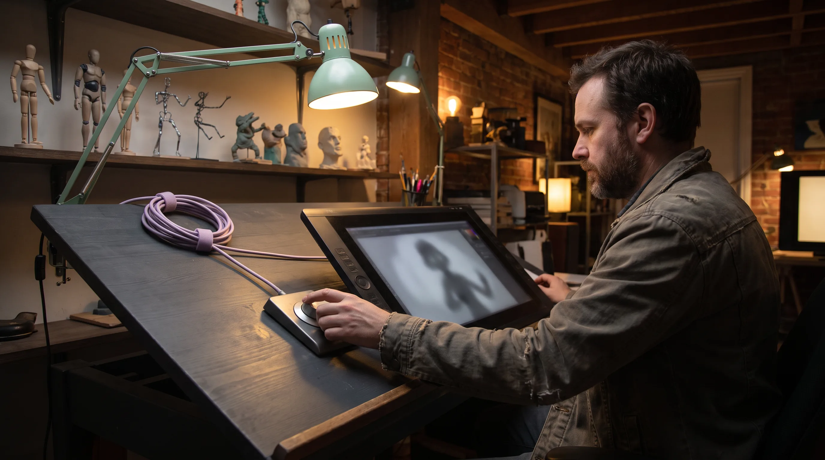 Animator at a side-view workstation